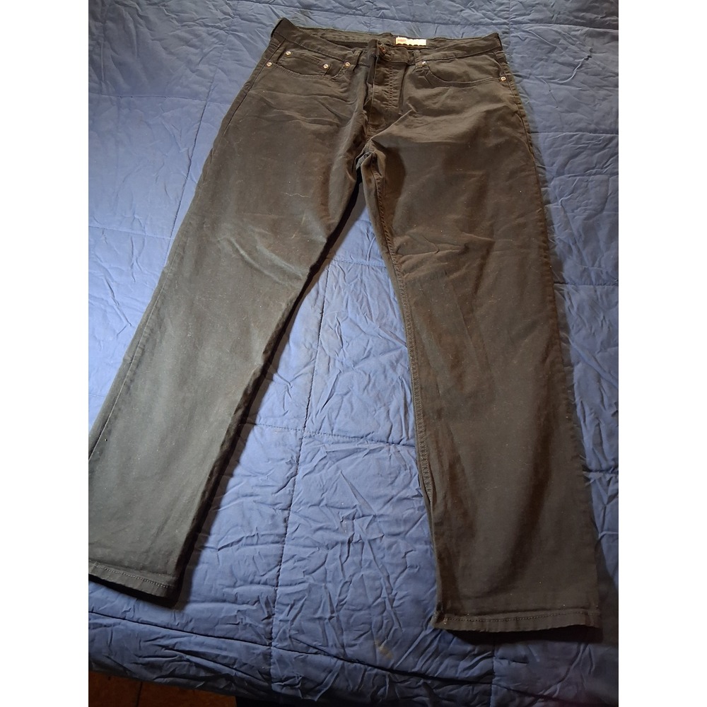 Wrangler Mens Straight Fit Pants 36x30 Black Grey Stretch‎ 5-Pocket Trousers